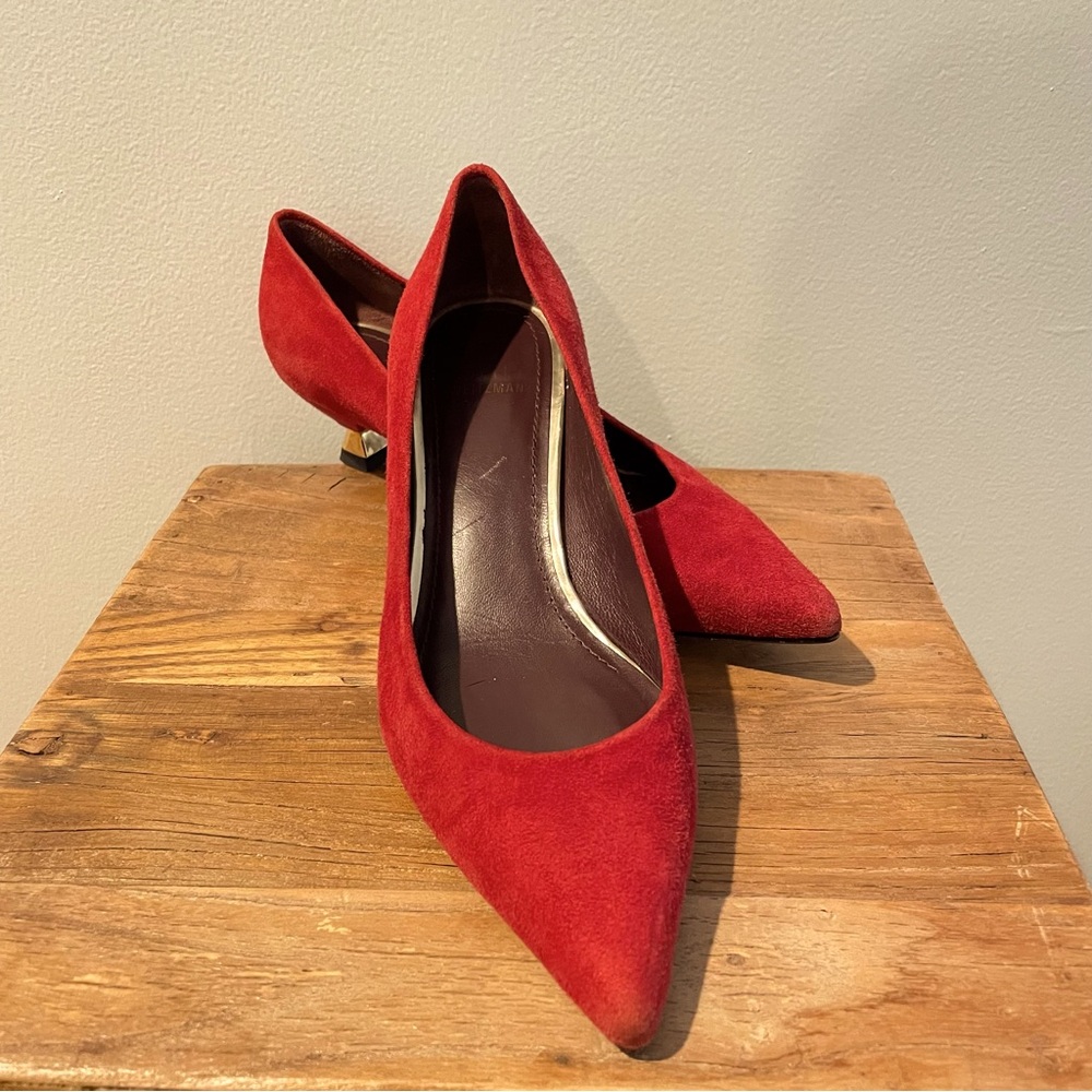 Stuart Weitzman Eva 33mm Suede Pump Wine Red 8.5